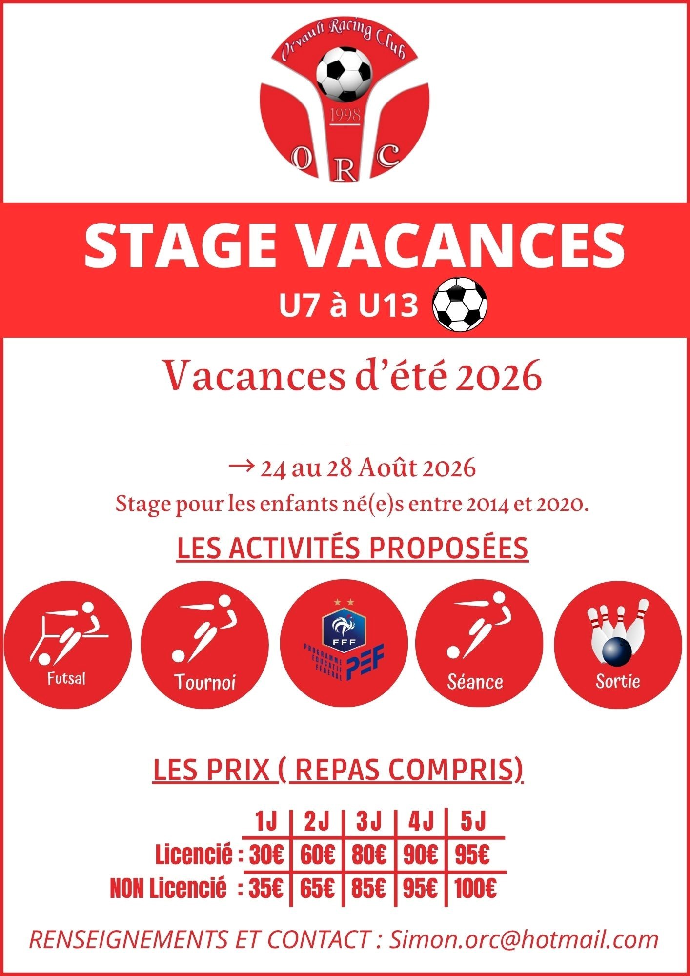 STAGE VACANCES AOÛT 2026
